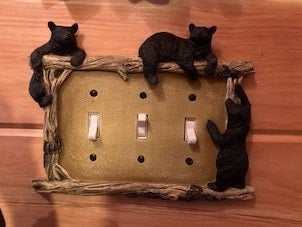 Set Of 2 Bear Sitting On A Log Light Switch Covers – Toggle Switch Plates, Rustic Cabin Décor, Resin, 5.25 Inch, With Screws