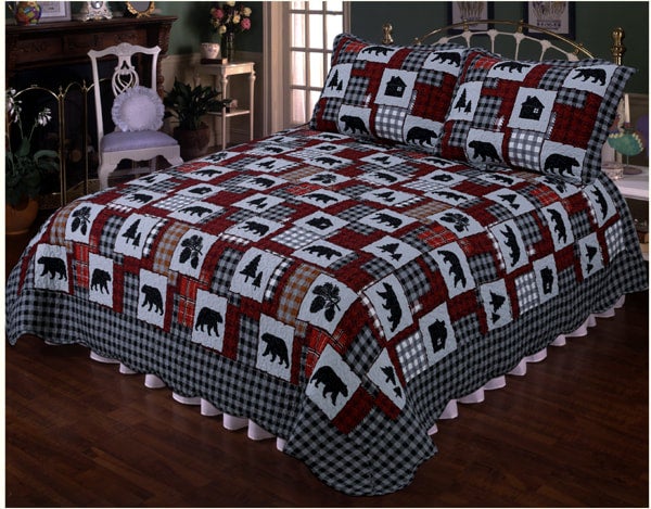 BAIKUTOUAN Baby Bear Patchwork Quilt Top Buffalo Plaid Women's T